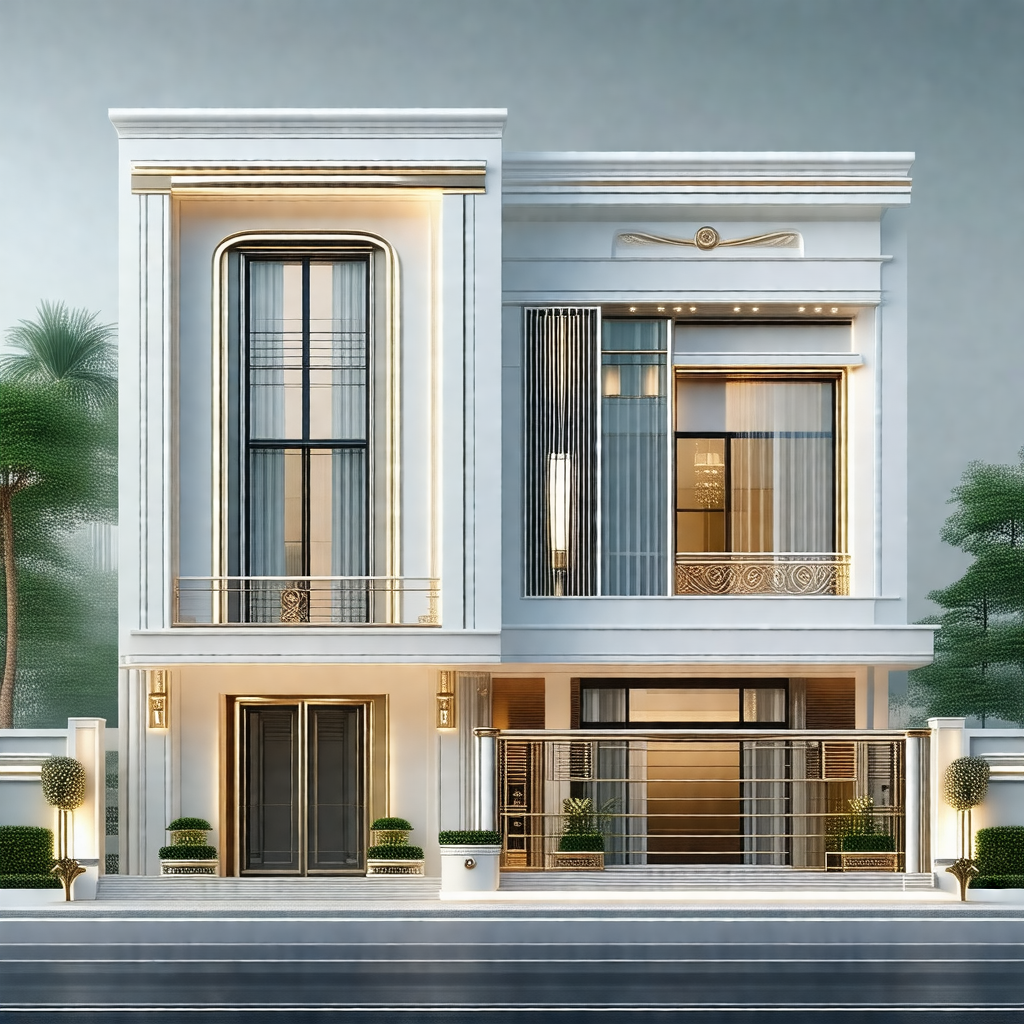 Large, white, and modern-looking house with a lot of windows