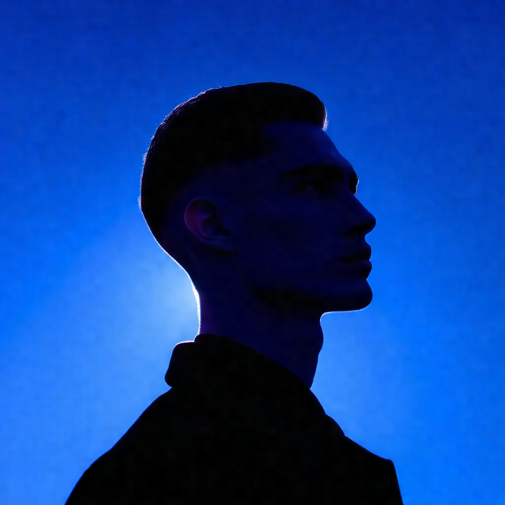 Man standing in front of a blue sky, with a bright sun sh...