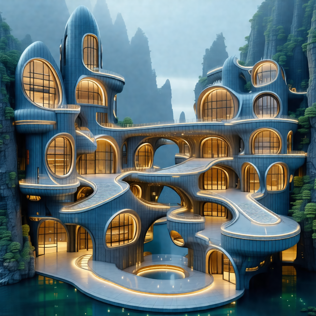 Large, modern building with a unique design