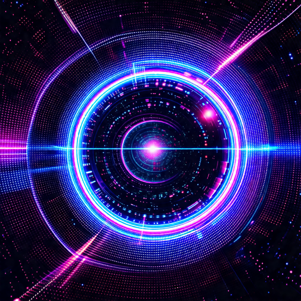 Close-up of a brightly colored, neon-lit circle