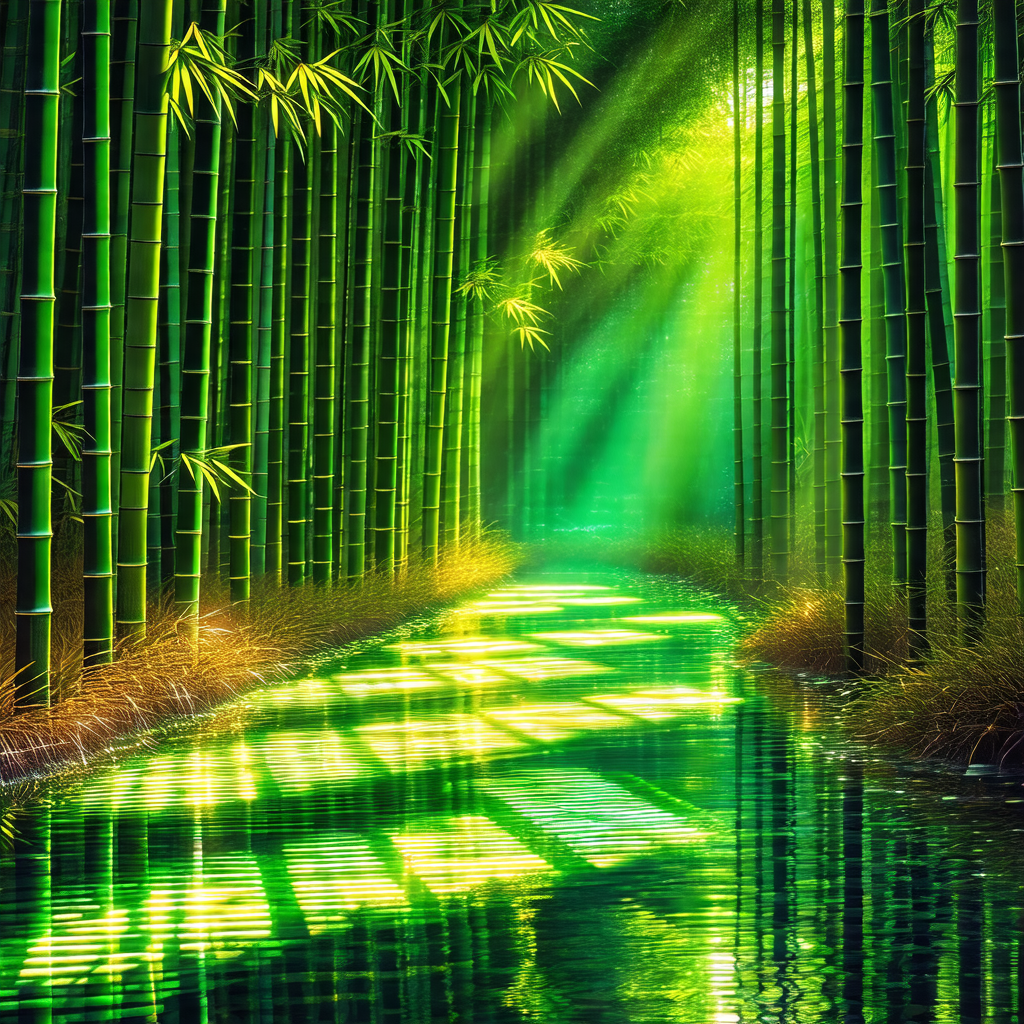 Serene scene of a river surrounded by a forest of tall, s...