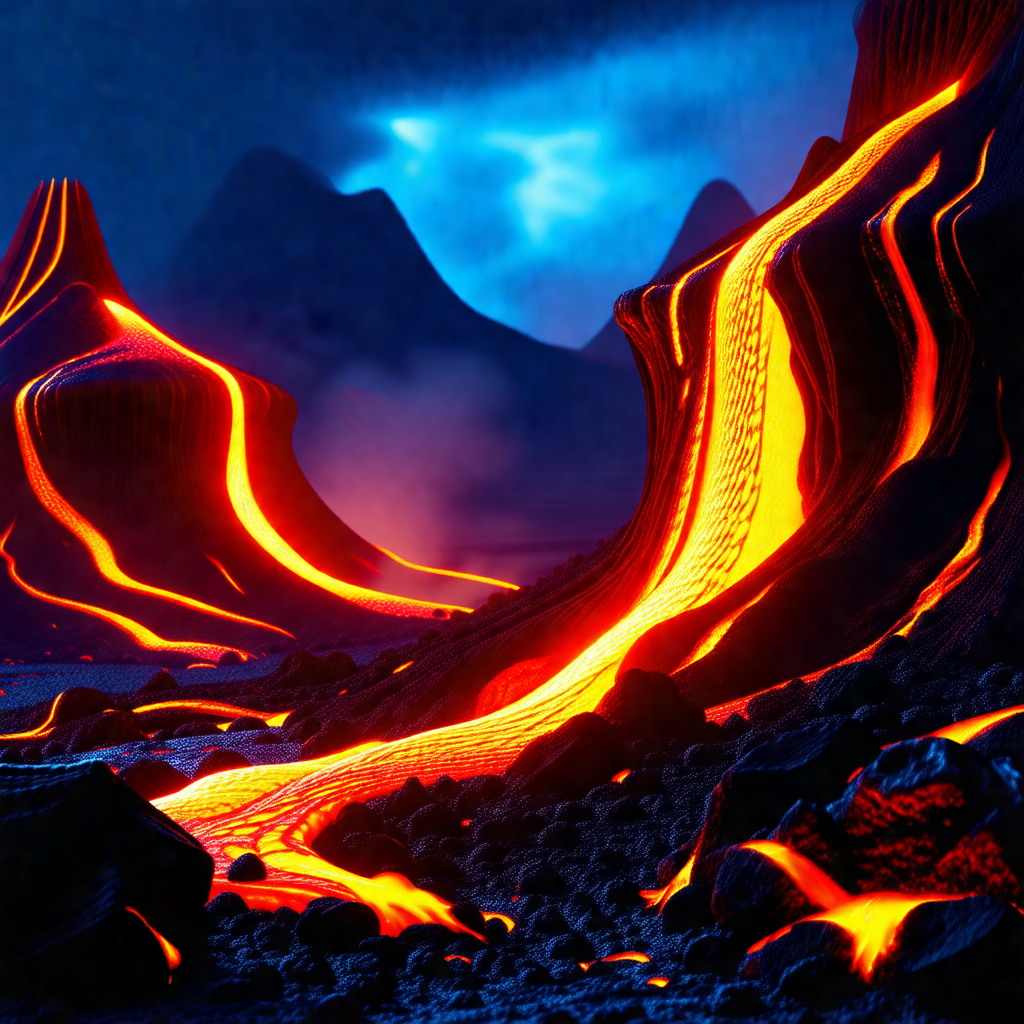 Beautiful landscape with a red lava flow, creating a stri...