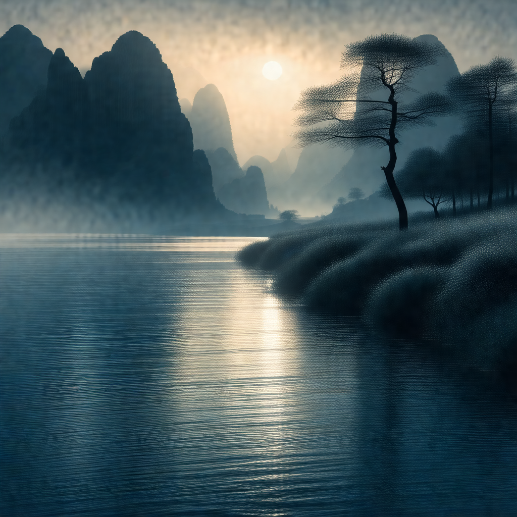 Serene scene of a lake with mountains in the background