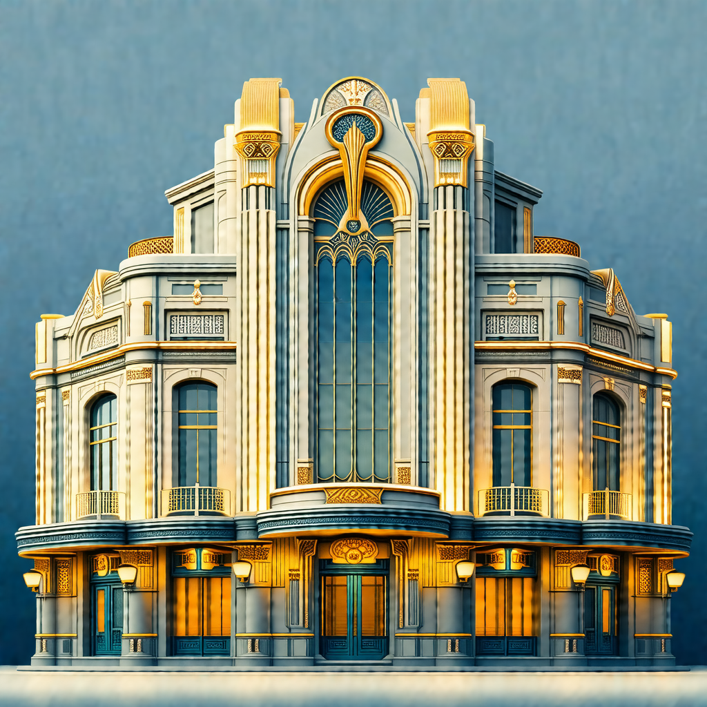 Large, ornate building with a gold and white color scheme