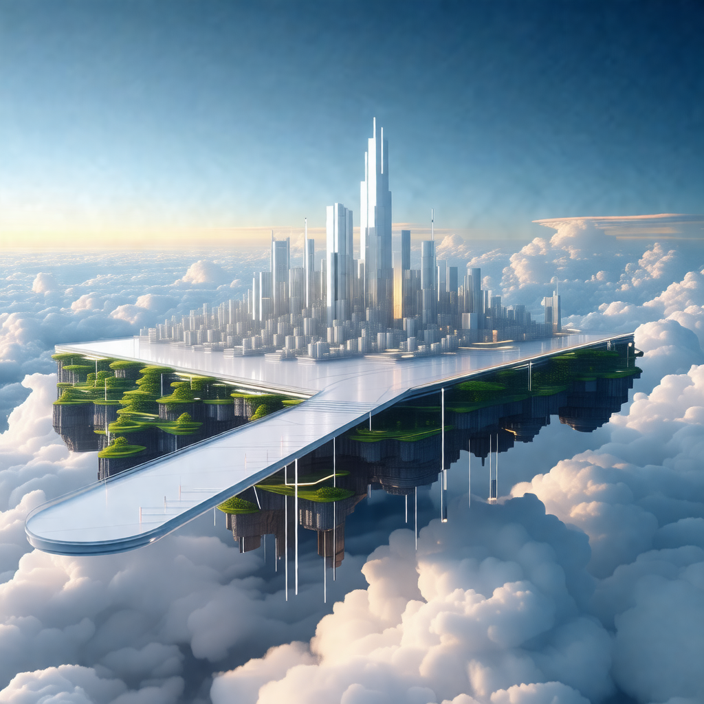 Futuristic cityscape with a large, sprawling cityscape in...