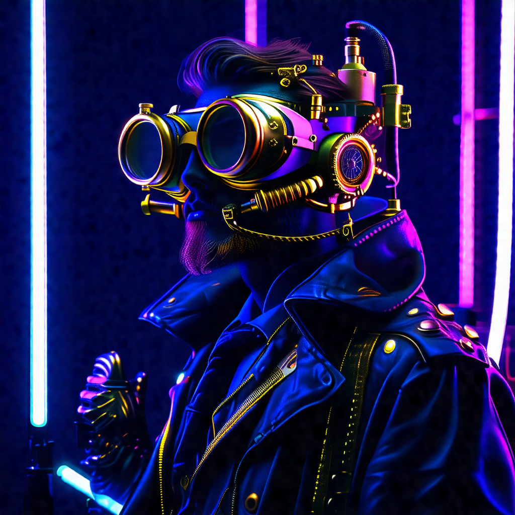 Man wearing a futuristic-looking helmet with goggles, giv...