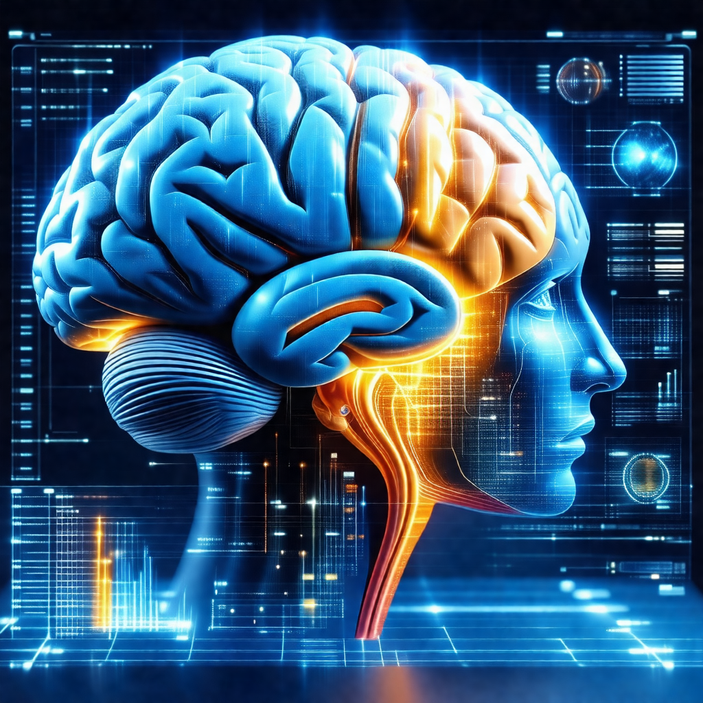 3d illustration of a human head, focusing on the brain an...