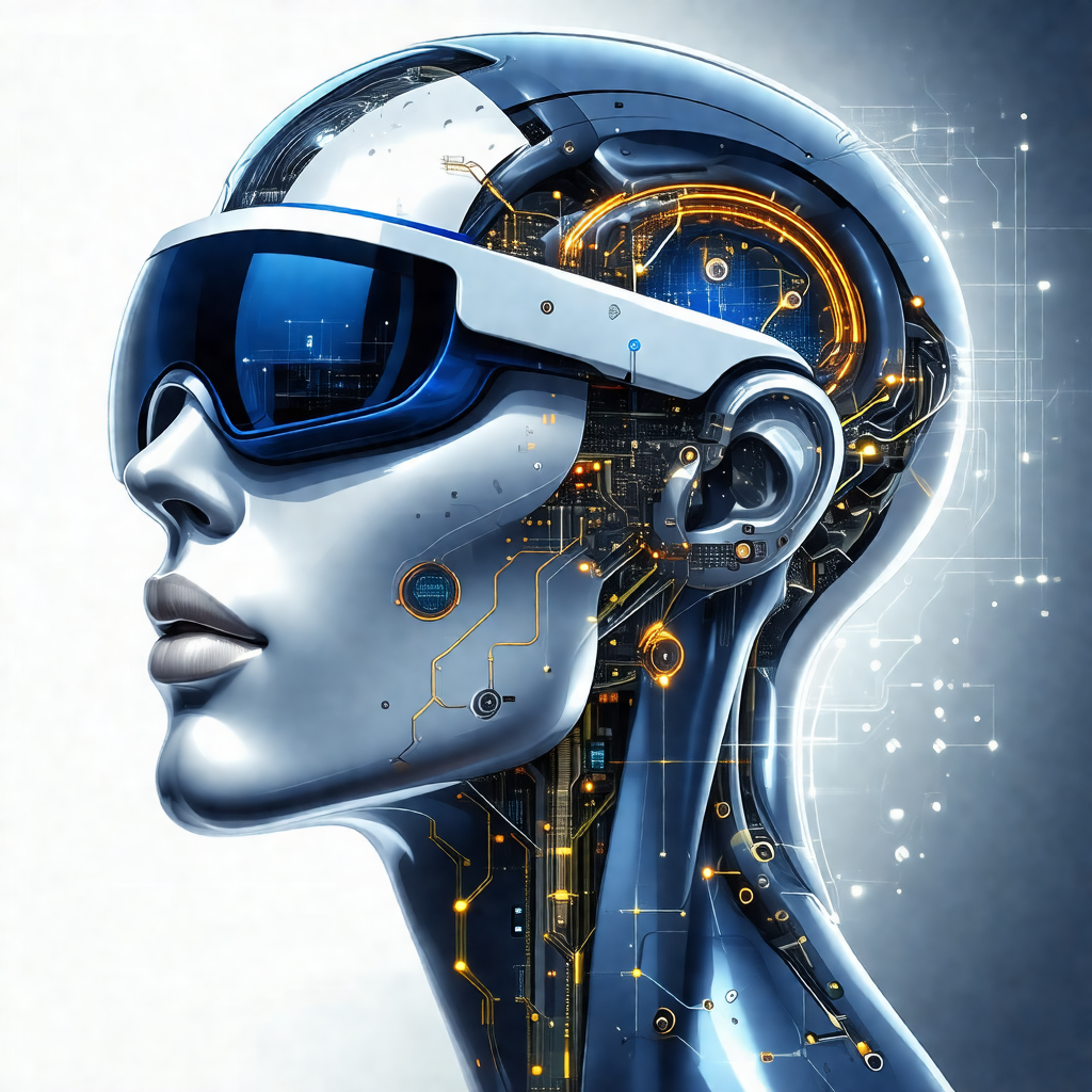 Futuristic robot with a human-like face