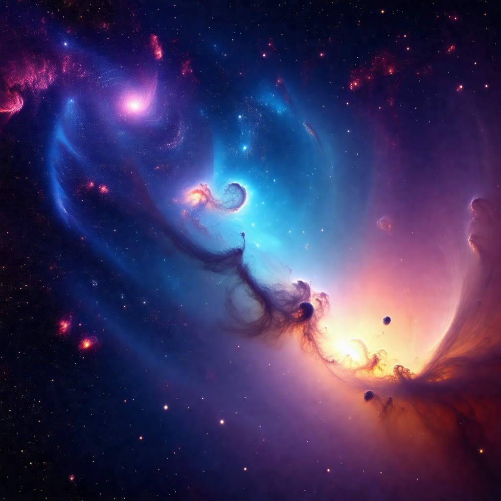 Beautiful and colorful space scene featuring a nebula wit...