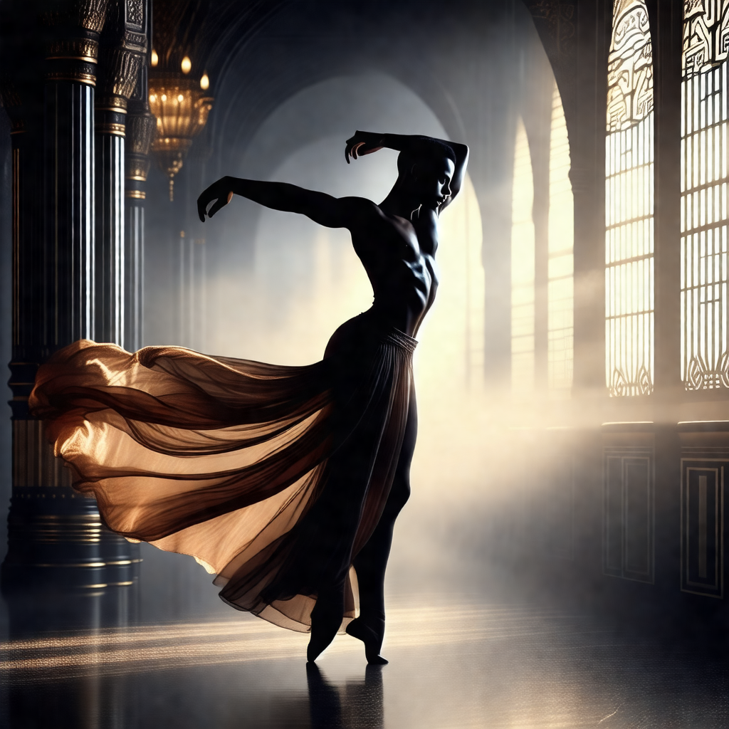 Woman in a flowing dress, gracefully dancing in a room