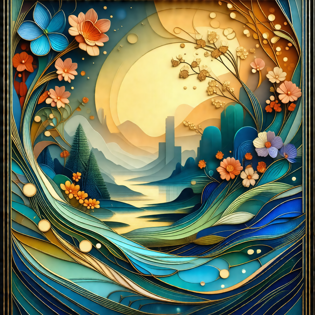 Beautifully painted artwork featuring a serene scene of a...