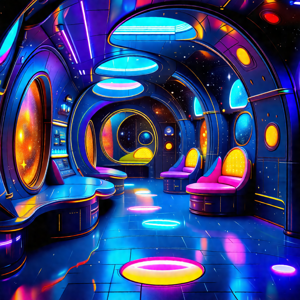 Colorful and vibrant illustration of a futuristic space s...