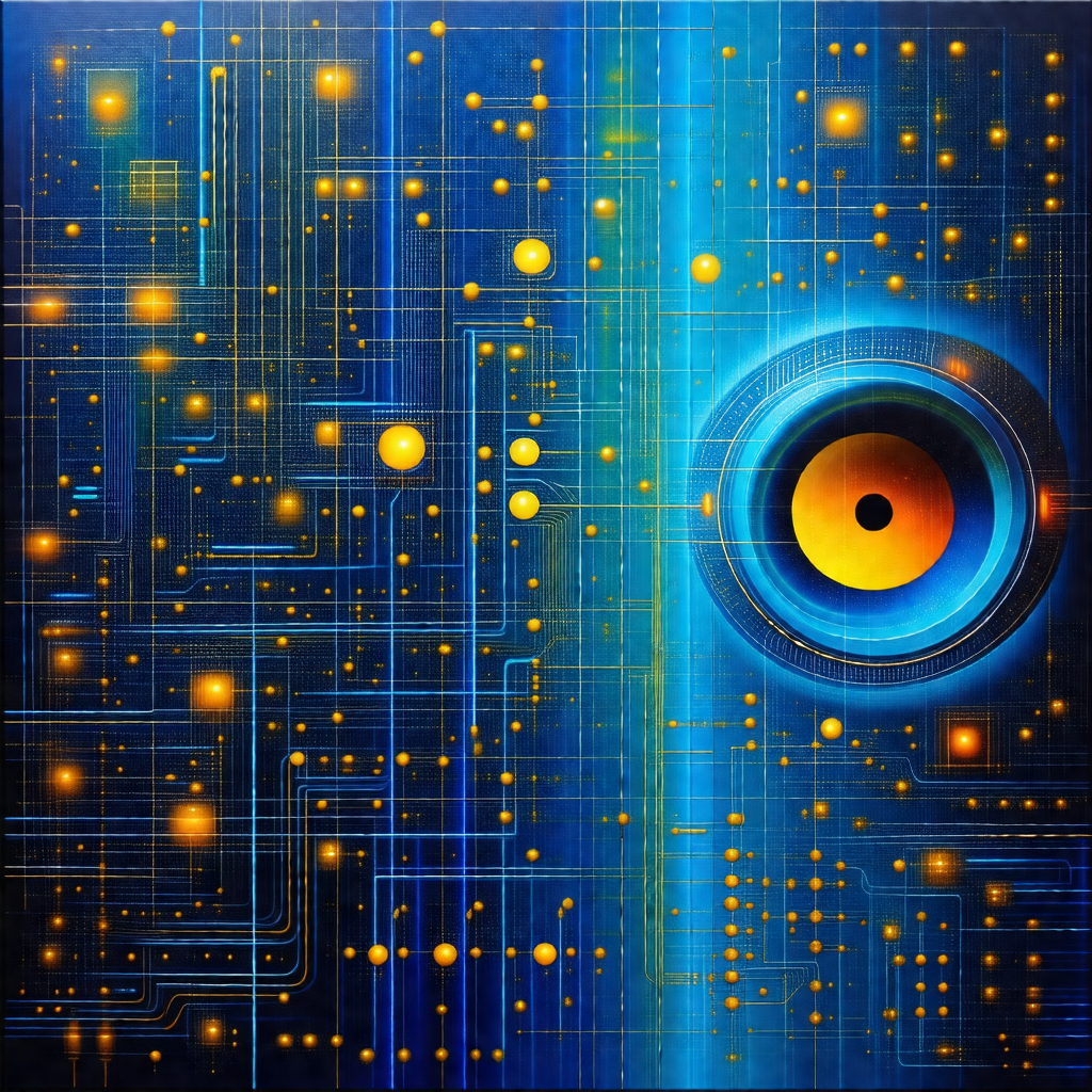 Painting of a blue and yellow circle with a hole in the c...