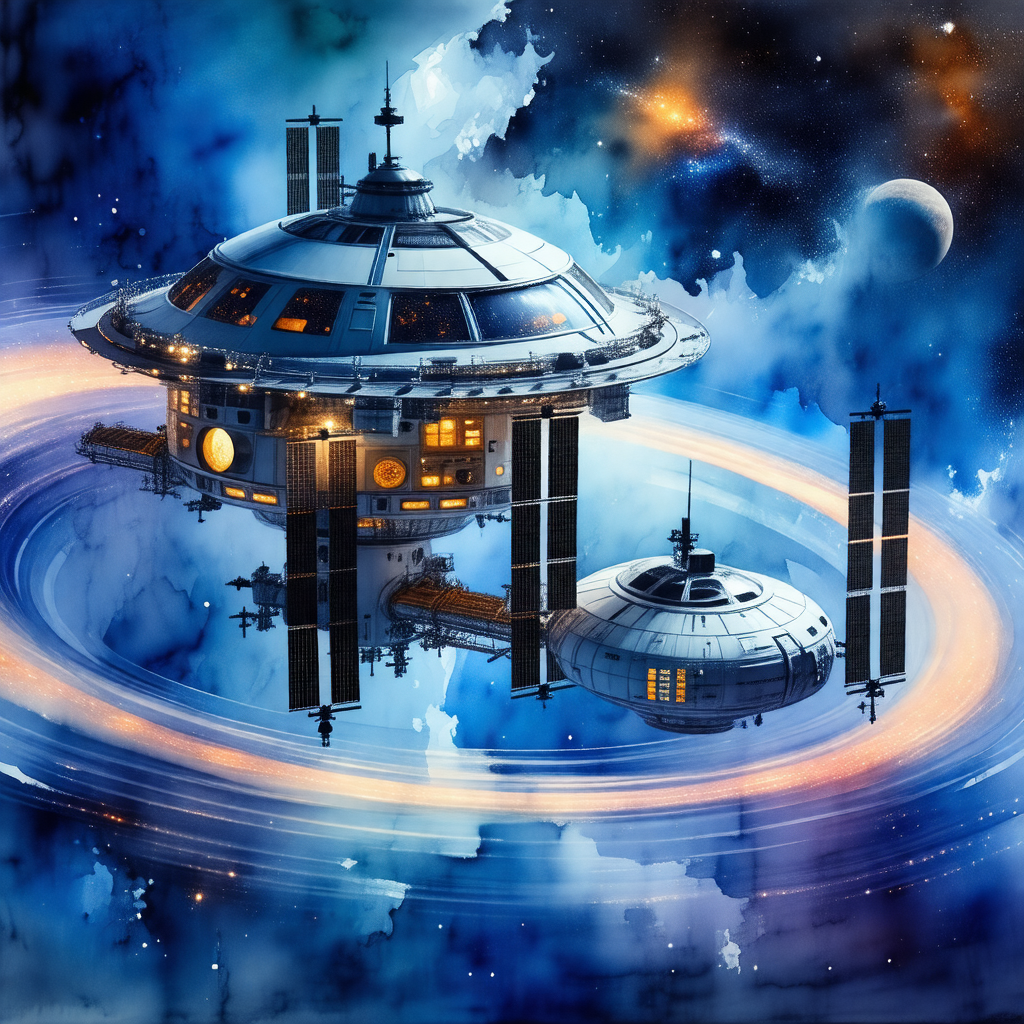 Futuristic space station with a large dome-shaped structure