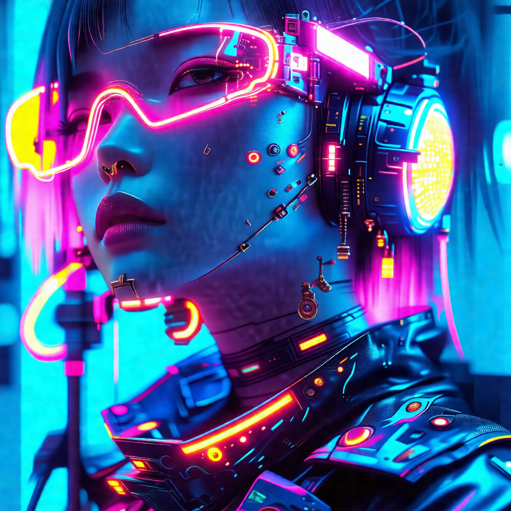 Woman with a futuristic appearance, wearing a black leath...