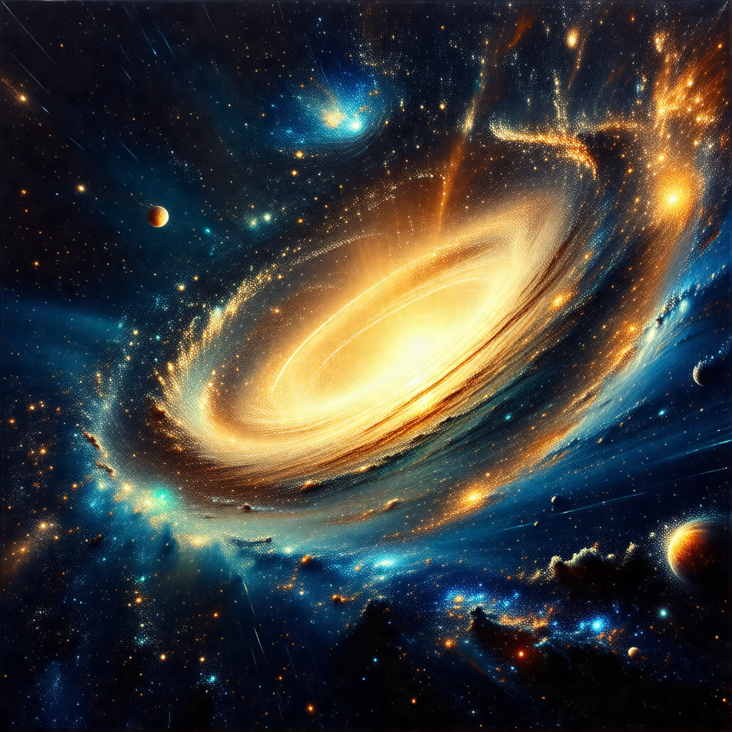 Vibrant and colorful painting of a spiral galaxy