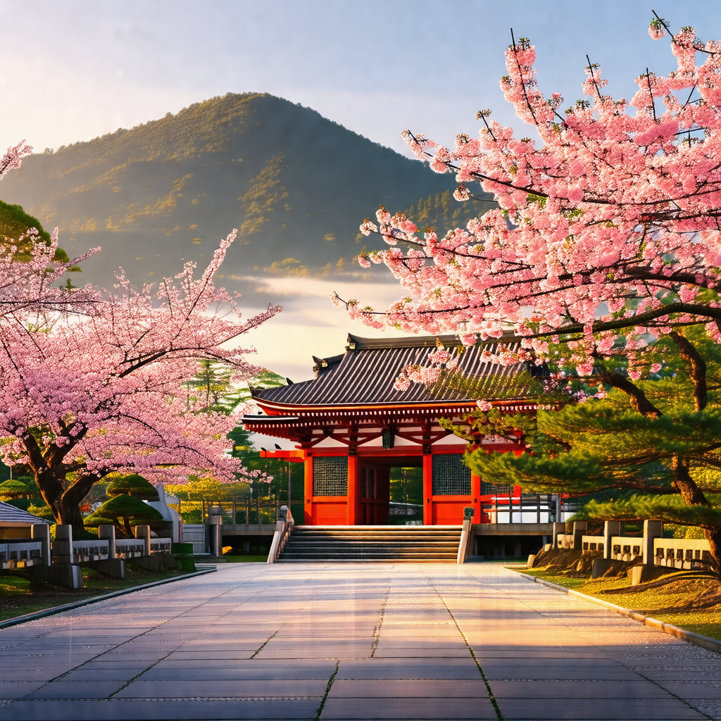 Beautiful red pagoda with a white roof, surrounded by a l...