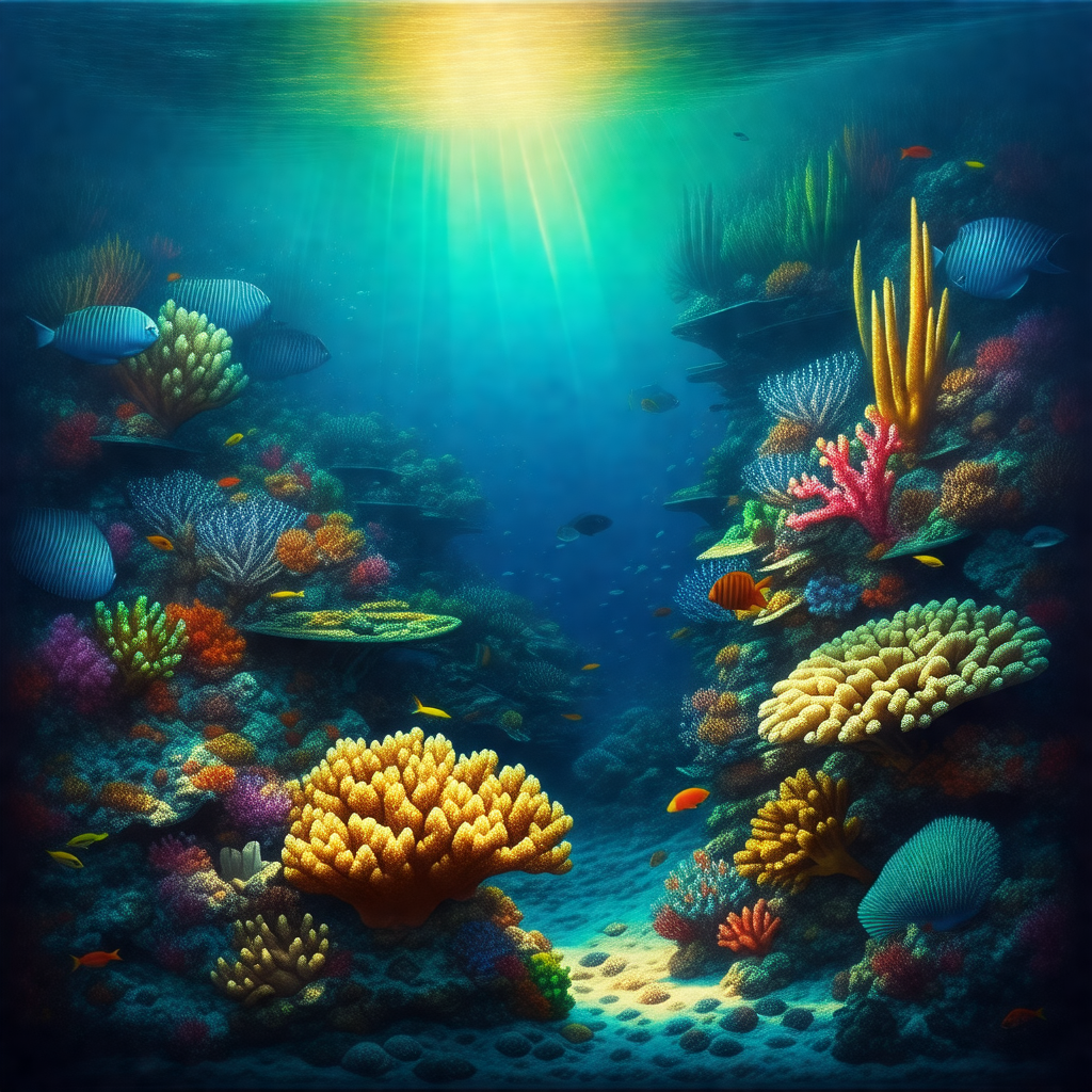 Vibrant underwater scene with a variety of colorful fish ...