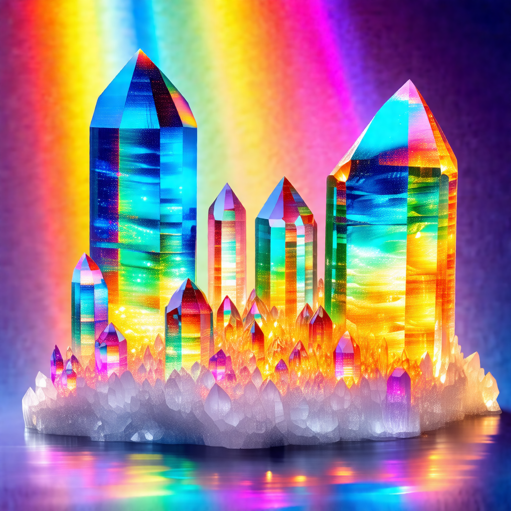 Colorful and vibrant scene of a city made up of crystal t...