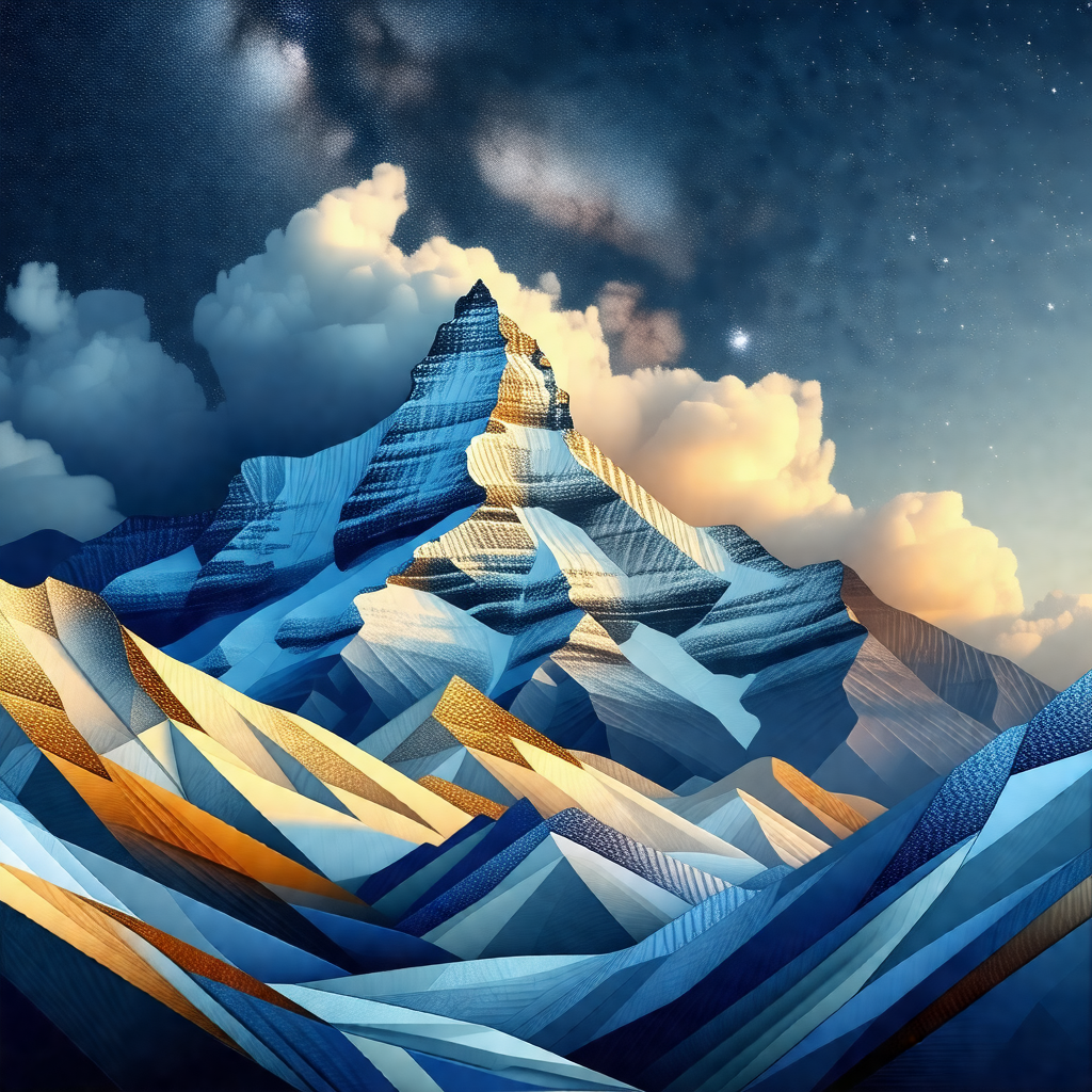Large, blue mountain with a snowy peak