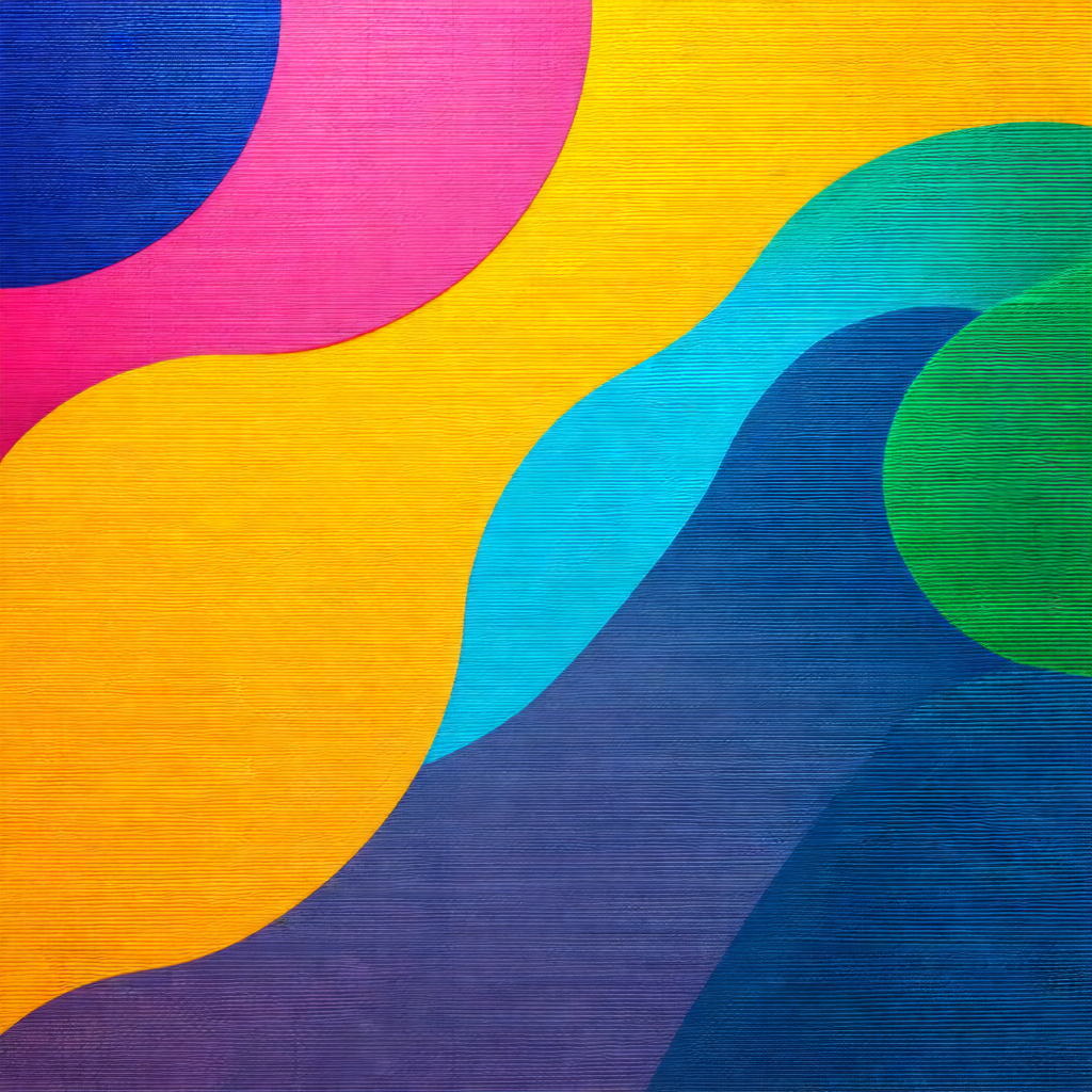 Colorful painting featuring a variety of shapes and colors