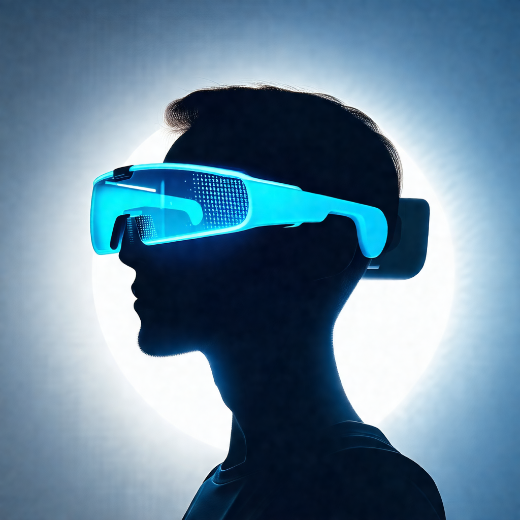 Man wearing a pair of blue goggles, which are designed to...