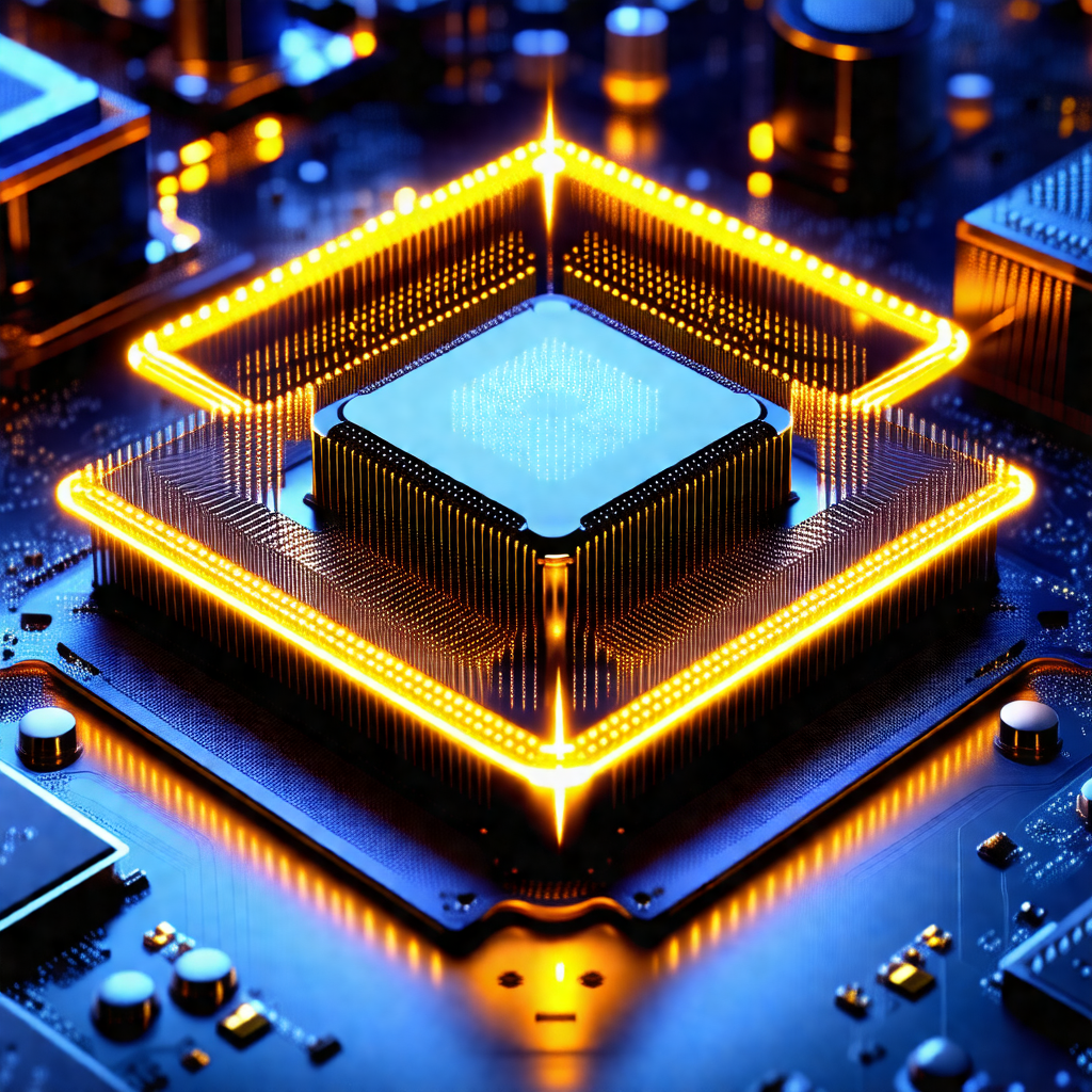Close-up of a computer chip with a square shape