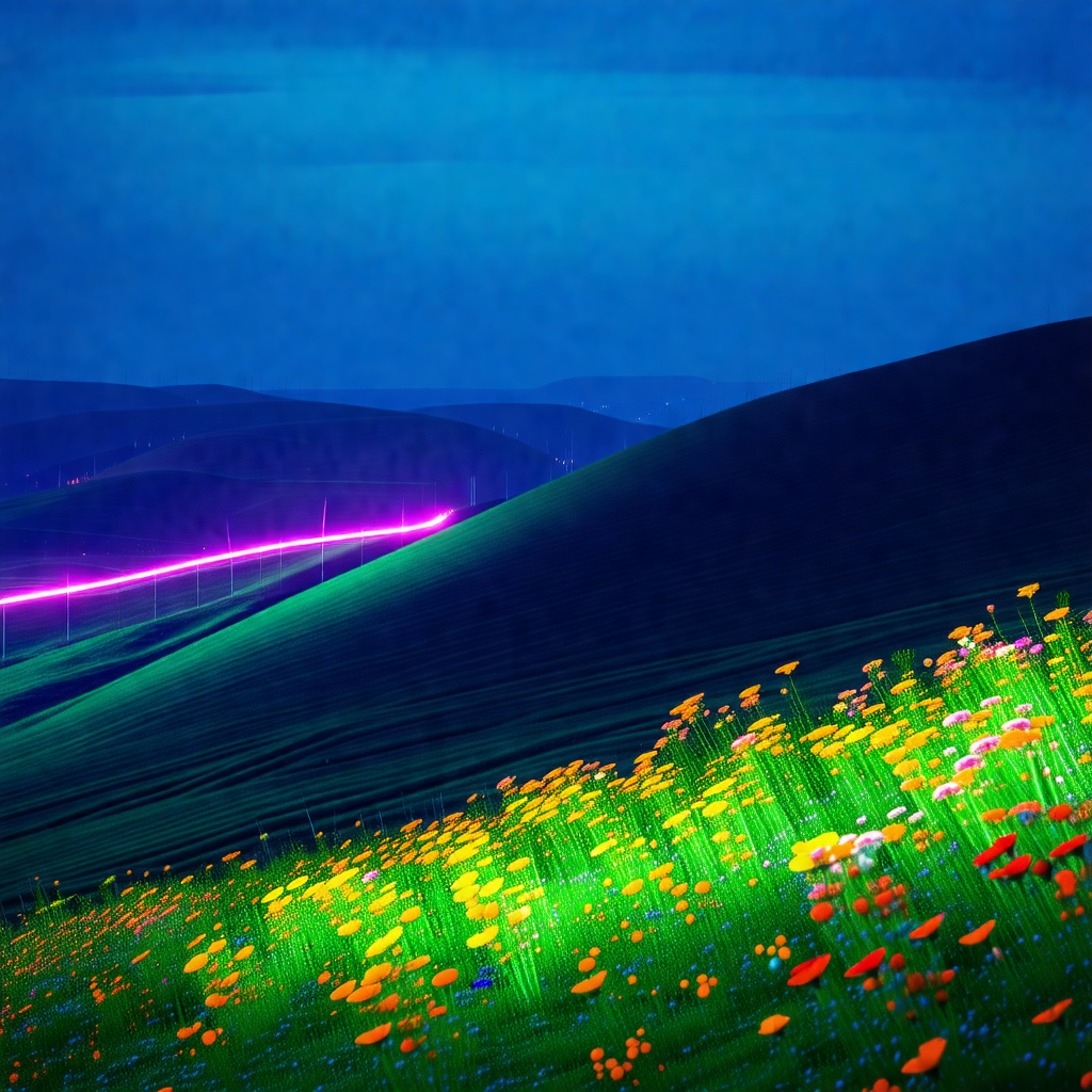 Vibrant, colorful painting of a field of flowers