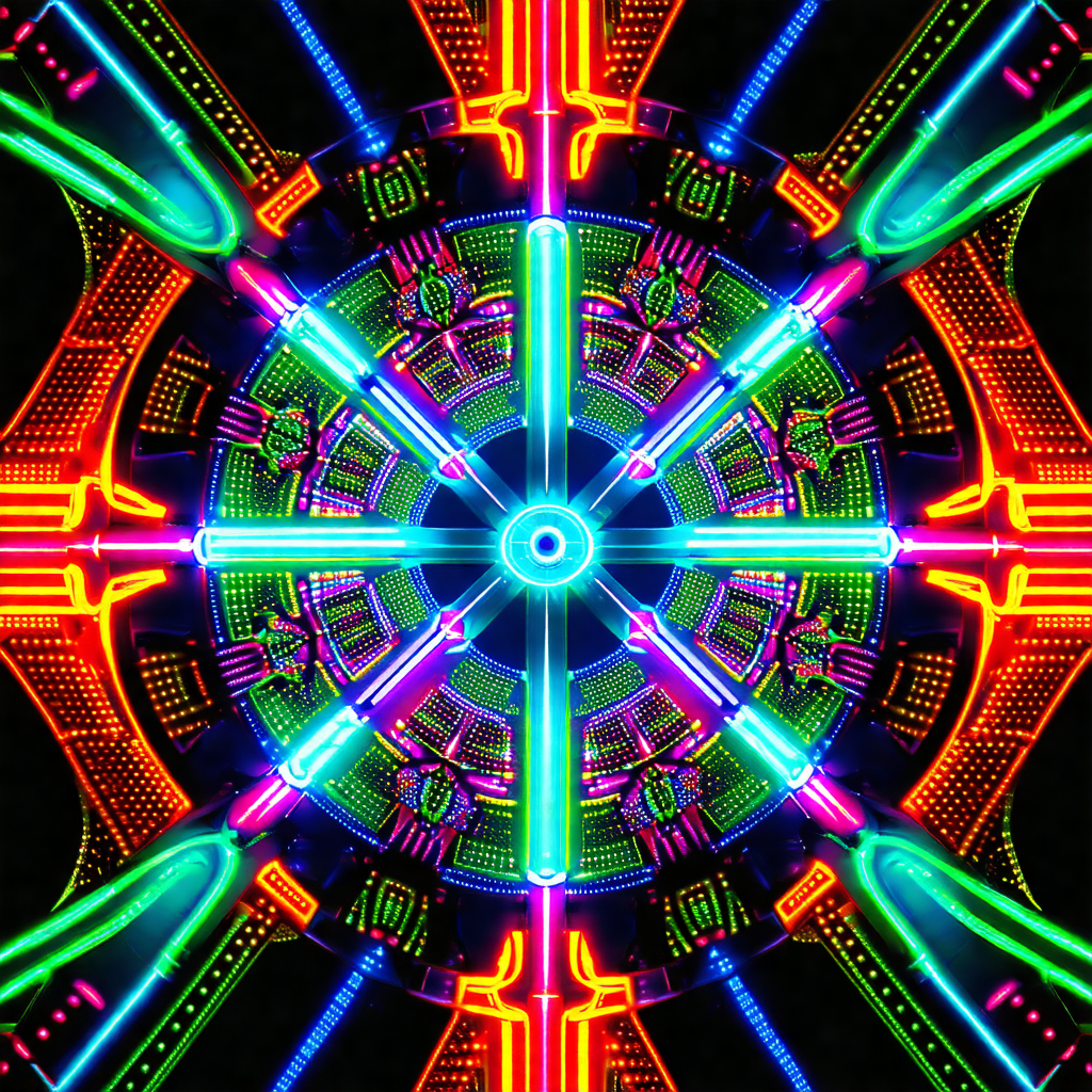 Colorful, neon-lit spiral pattern that resembles a swirli...