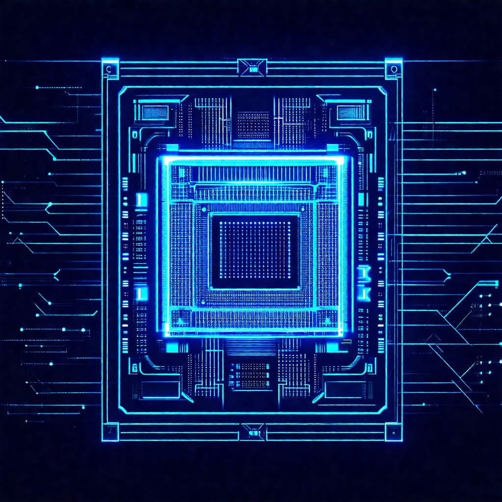 Close-up of a computer circuit board with a blue glow