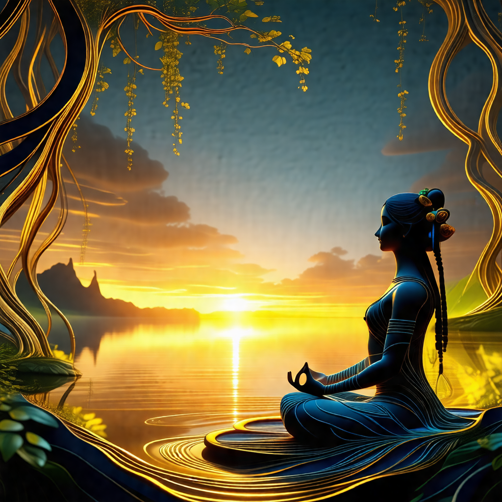 Woman sitting in a lotus position on a blue surface, poss...