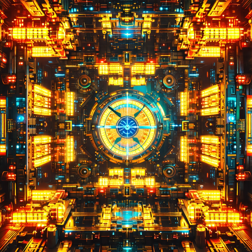 Futuristic, colorful, and intricate design of a clock