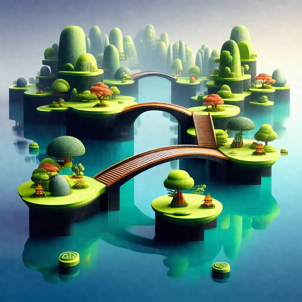 3d animated scene of a bridge crossing over a body of water