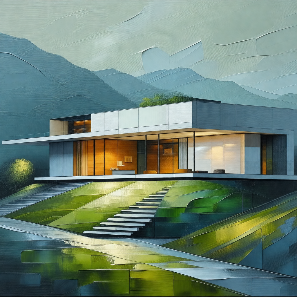 Large, modern-looking house situated on a hillside