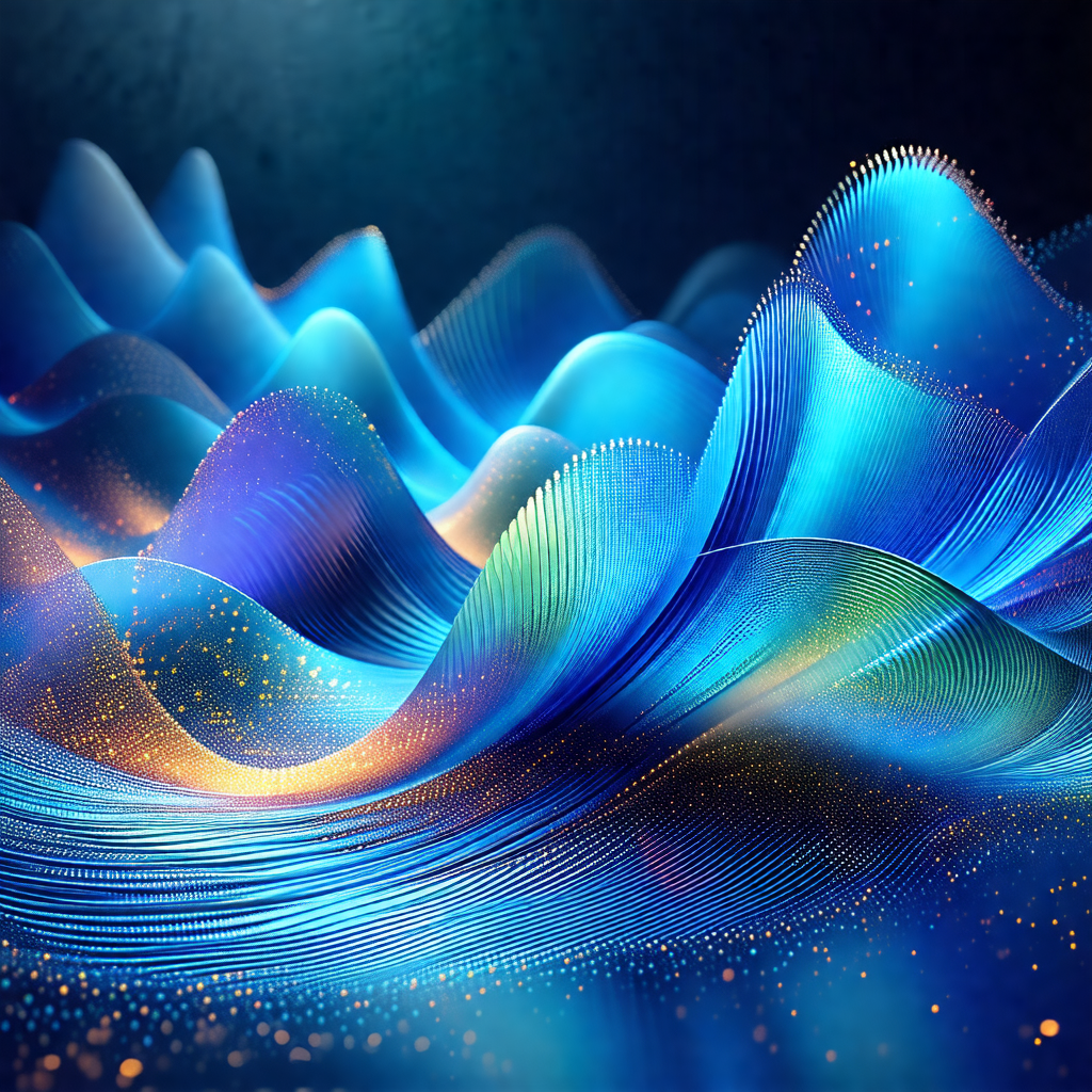 Blue and yellow abstract art piece, featuring a wave-like...