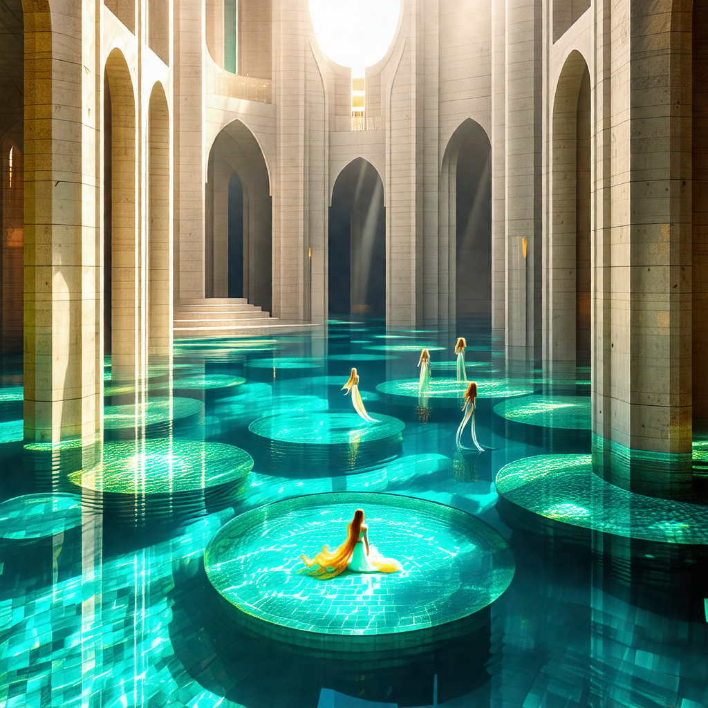 Group of women standing in a large, blue pool