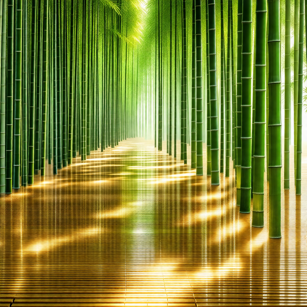 Long, narrow hallway with a row of bamboo poles lining th...