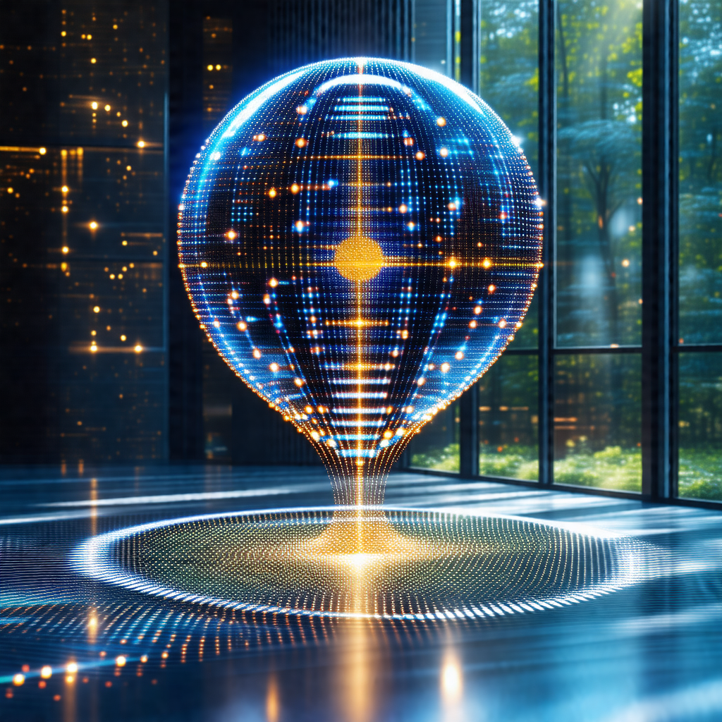 Large, illuminated sphere sitting on a table