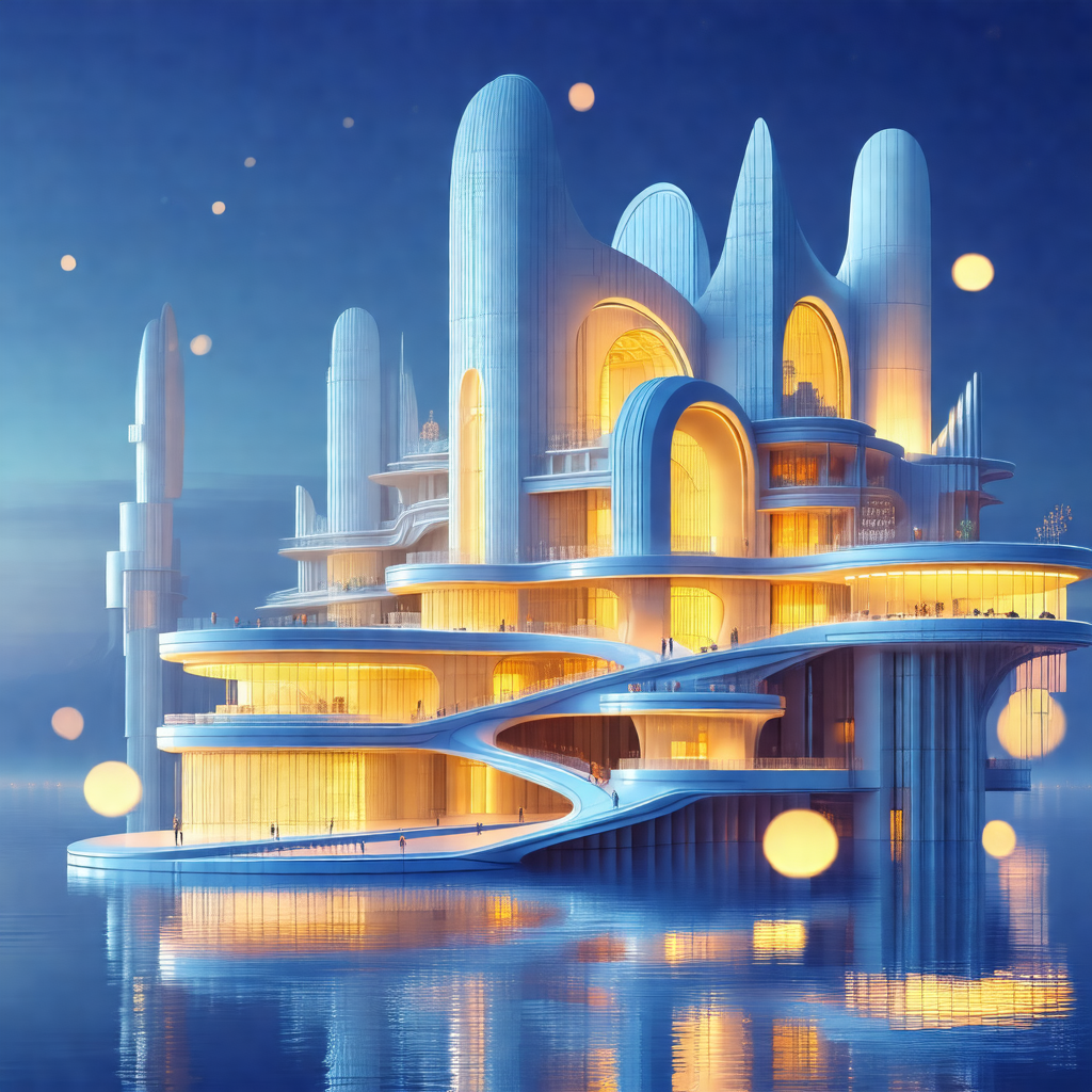 Futuristic building with a large, curved structure that r...