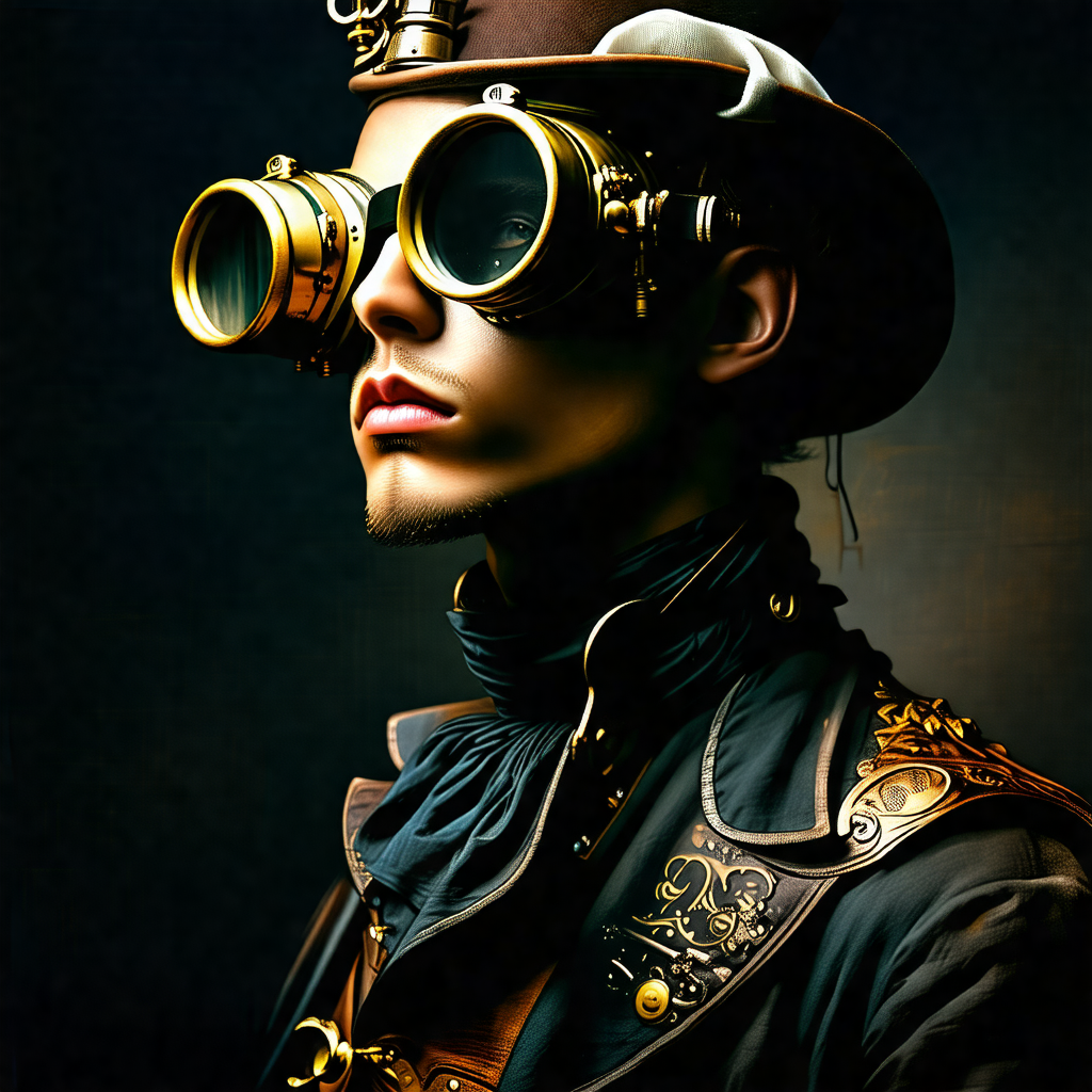 Man wearing a top hat and goggles, giving him a unique an...