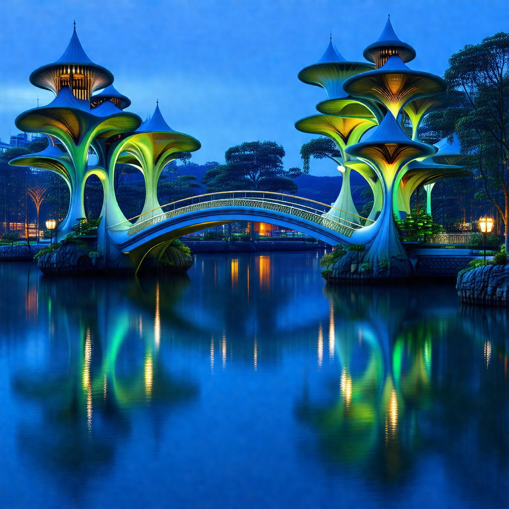 Beautiful scene of a bridge over a body of water, with a ...