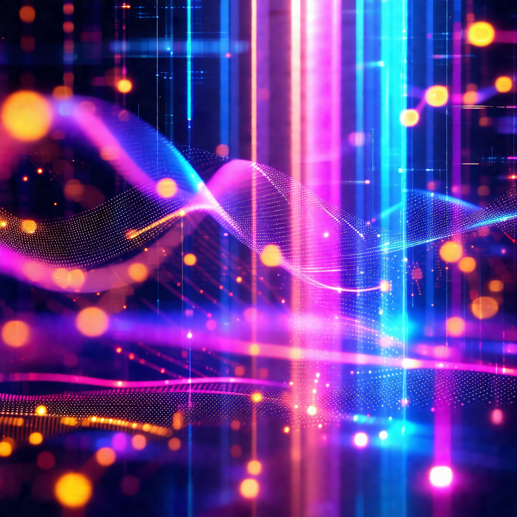 Close-up of a purple and blue light show, with a focus on...