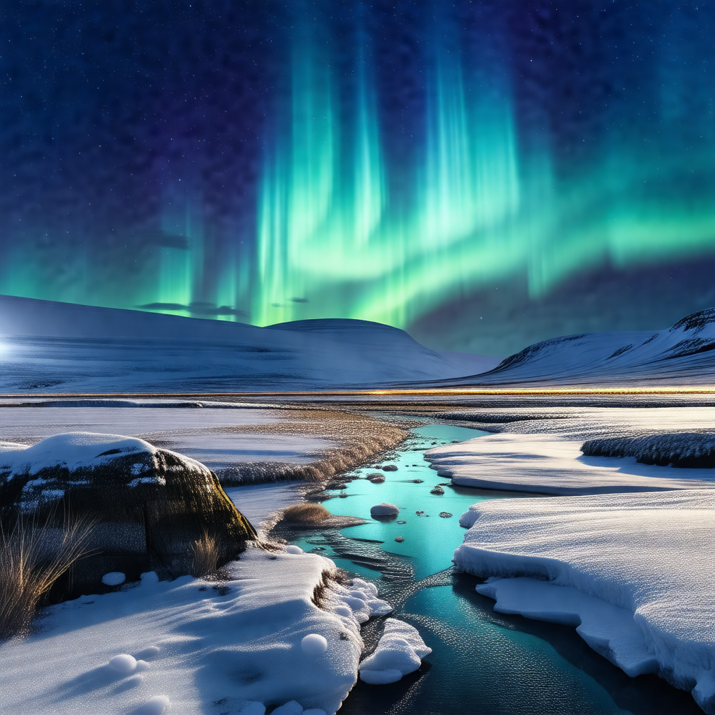 Captures a beautiful night scene with a river flowing thr...