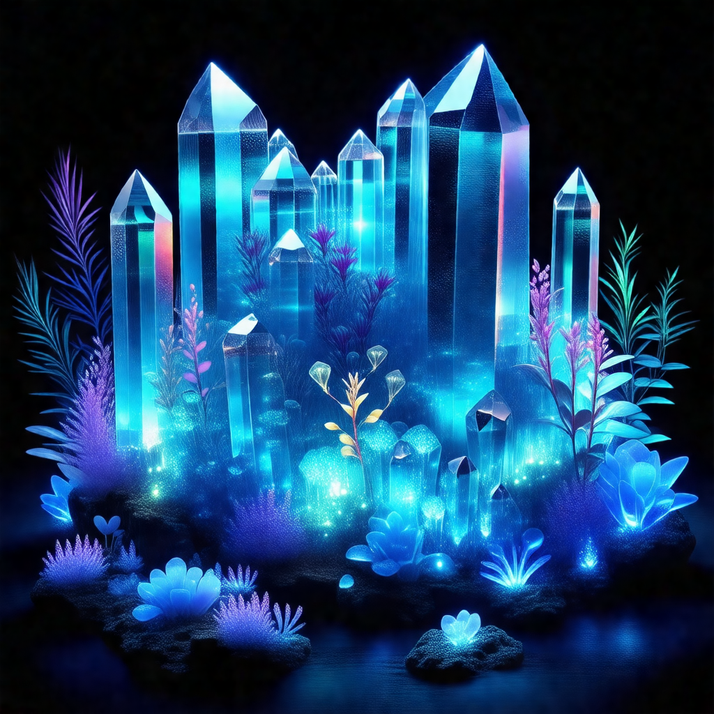 Beautiful underwater scene with a group of blue crystals ...