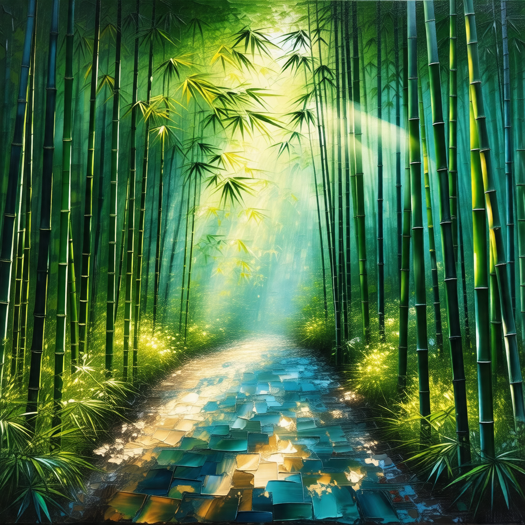Serene forest scene with a pathway leading through the woods