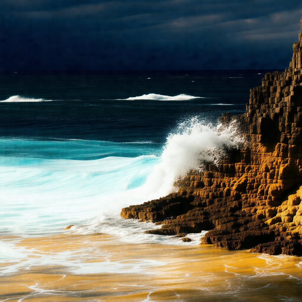 Rocky coastline with a large rock jutting out into the ocean