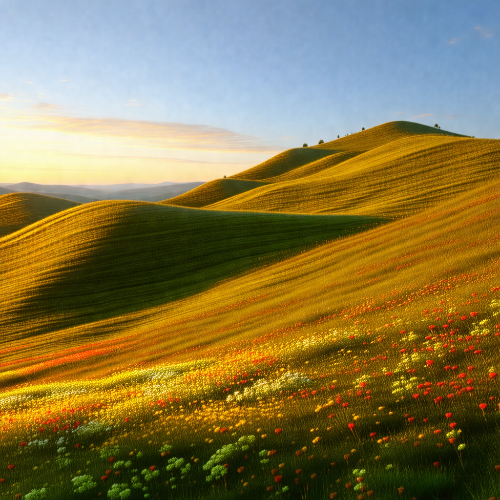 Beautiful landscape with a hillside covered in yellow flo...