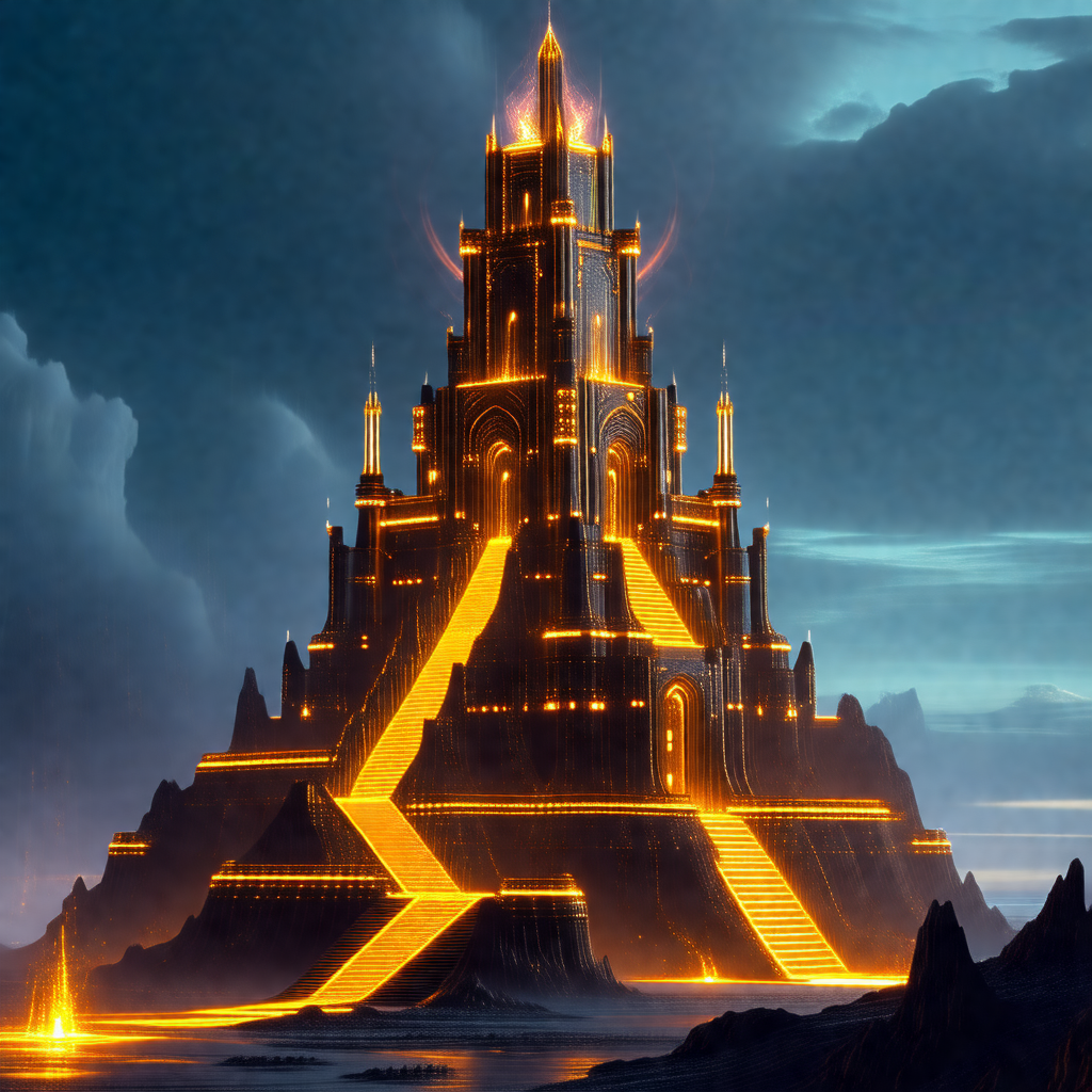 Large, illuminated castle with a tall tower