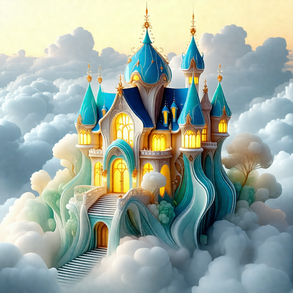 Beautifully designed castle with a blue and white color s...