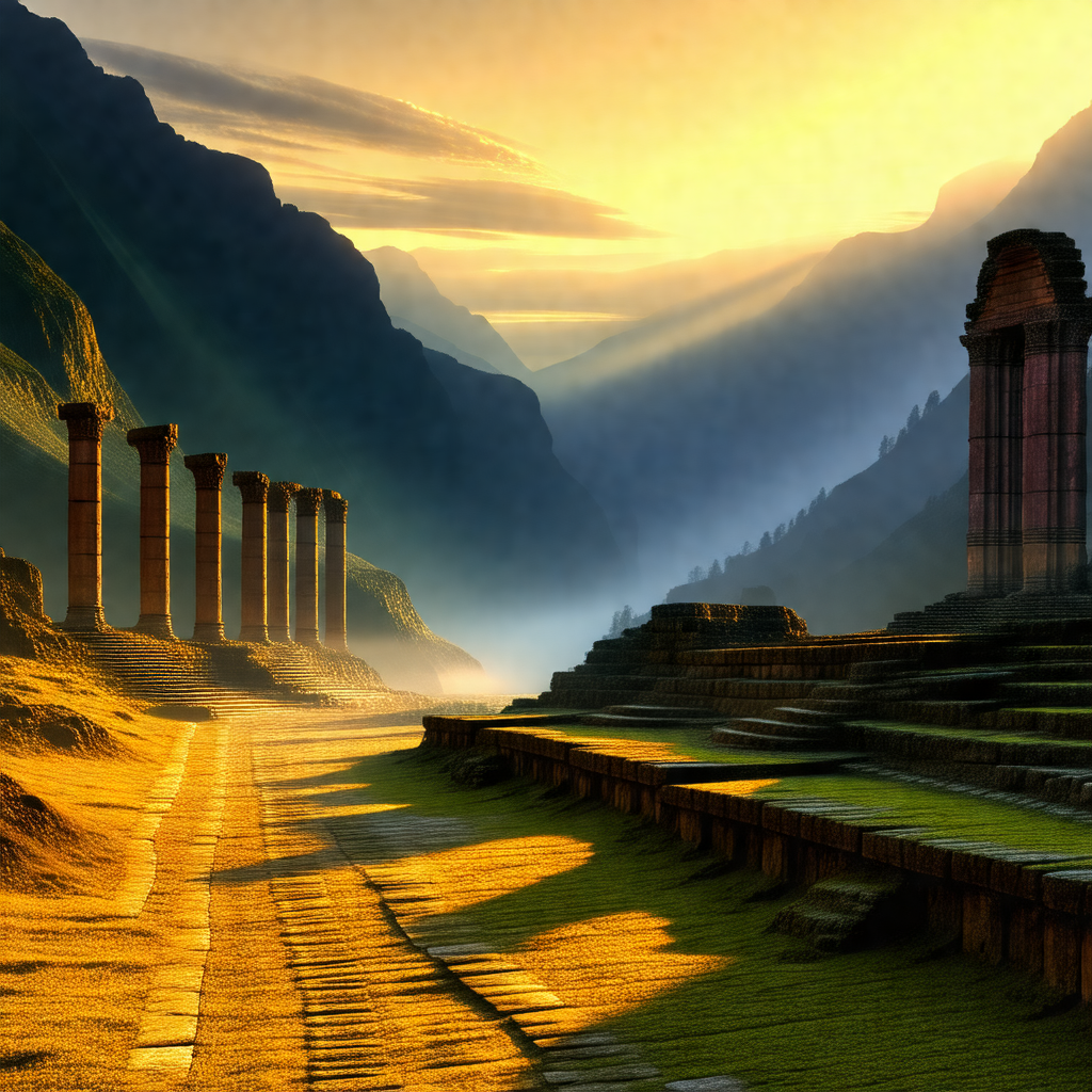 Beautiful landscape with a row of ancient stone pillars s...